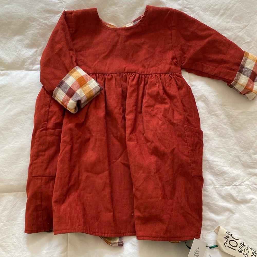 Little Green Radicals reversible corduroy pocket dress 2-3t